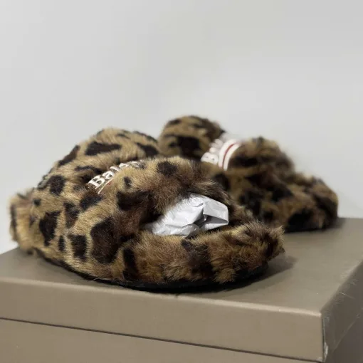 Balenciaga leopard print plush slippers